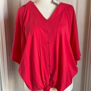 Gorgeous coral, tie front blouse by Michael Kors, Plus Size 1X